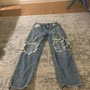 American eagle “High Rise baggy straight” ripped blue jeans